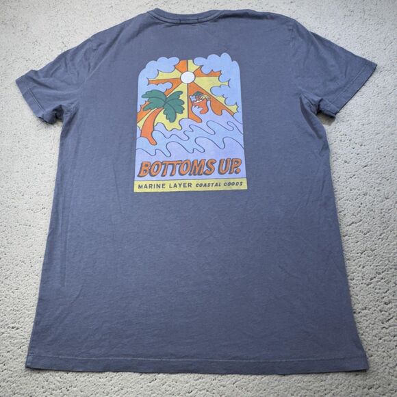 Marine Layer Shirt Mens Medium Blue Crewneck Bottoms Up Graphic Aloha Resort Tee - Picture 6 of 11